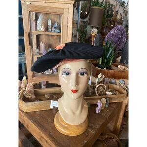 1940s statement hat, oversized beret, vintage millinery, marion valle', pleated